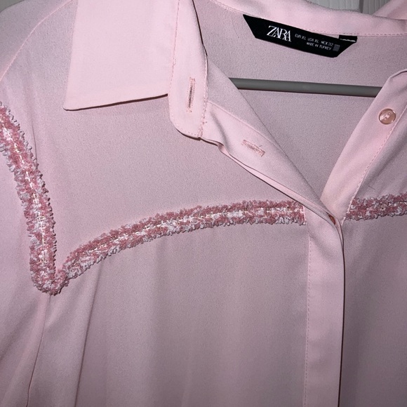 Zara Light Pink Blouse with Textured Trim - Picture 3 of 4